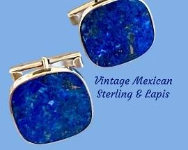 Vintage Taxco large lapis cufflinks. Cufflinks and ascots are way back in style!