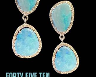 Sterling, opal and diamond drop dangle earrings purchased at Forty Five Ten in Dallas