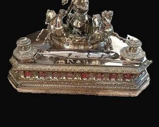 Very large silver inkwell with Poseidon figural motif