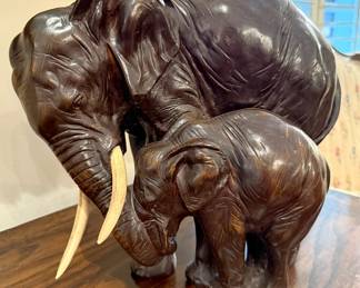 Carved wooden elephant statuary