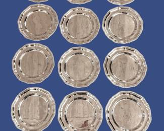 Set of (12) sterling Roberts & Belk chargers