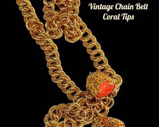 LOVE this vintage chain belt with fancy coral tips!