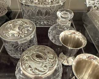 Sterling & crystal lidded jars and containers