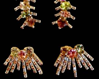 14k semi-precious colored stone & diamond earrings