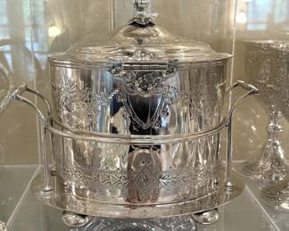 Victorian silver plated biscuit barrel on stand