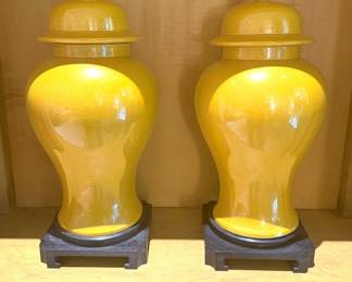 Pair of Oriental yellow ginger jars