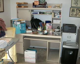 DESK, SUPPLIES, SHREDDER, FILE CABINET