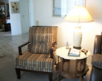 OCCASIONAL CHAIR, END TABLE, LAMP