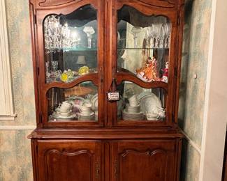 Ethan Allen French Country Louis XV style fruitwood China cabinet