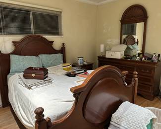 Apologies for the mess - we’re still getting ready! Bed, dresser, and side table set.