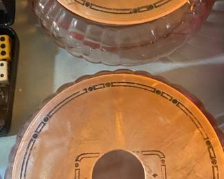 Pink Depression Glass Hair Receptacle and Powder Dish