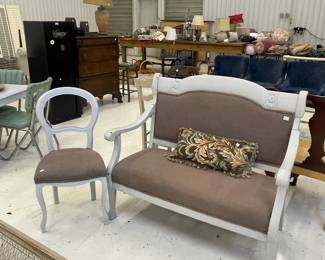 painted upholstered bench & chair
