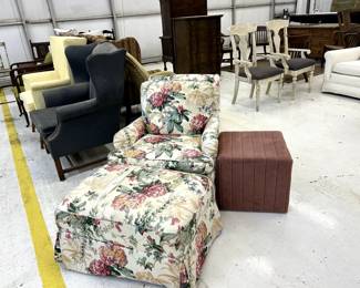 Floral club chair & ottoman