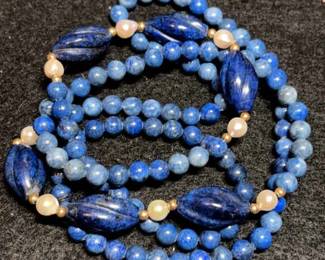 Lapis Bead Necklace With Pearl Accents
