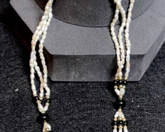 Pearl Multi Strand Necklace With Black Gold Accent Beads
