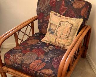 VINTAGE RATTAN CHAIR UPHOLSTERED