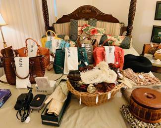 PURSES,  BOX OF GLOVES, SCARFS, ETC.