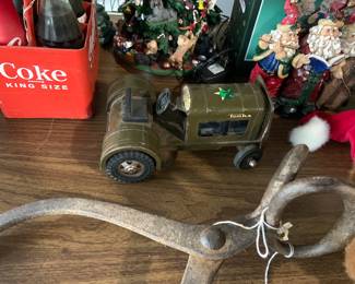 VINTAGE TONKA, ICE TONGS, COKE CARRIER & BOTTLES