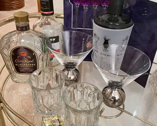 Barware - vintage Crown Royal whiskey glass and other vintage bar ware 