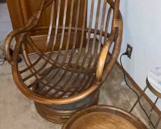 Vintage wicker chair with ottoman- No cushions 