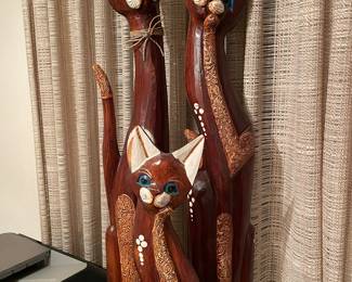 Vintage Zenda imports - Indonesian Hand carved wooden cats - 5 total - various sizes 