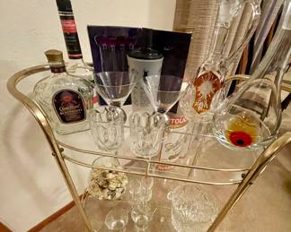 Vintage Bar Cart and stunning decanters 