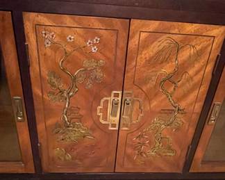 Vintage Bassett Furniture Oriental (2) Piece China/ Bar hutch display -  also offered is matching dining table and 6 chairs - sold seperately , 