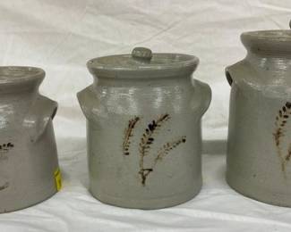 POTTERY CANISTER SET W/ WHEAT PATTERN