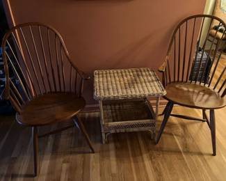 Windsor chairs and wicker table