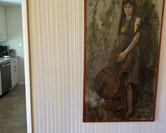 Oil painting woman with cello