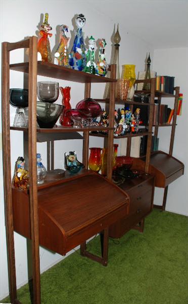 DANISH MODERN WALL UNIT WITH TWO ROLL TOP DESKS