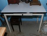 VINTAGE PORCELAIN ENAMEL TOP WORK TABLE W/DRAWER
