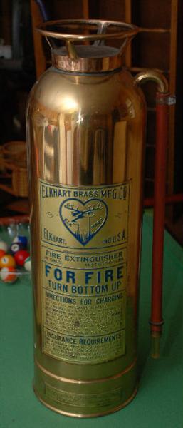 VINTAGE POLISHED BRASS ELKHART FIRE EXTINGUISHER