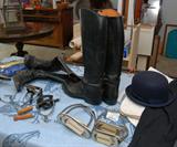 WOMEN'S HORSE RIDDING CLOTHING AND EQUIPMENT
BOXES OF EQUIPMENT.