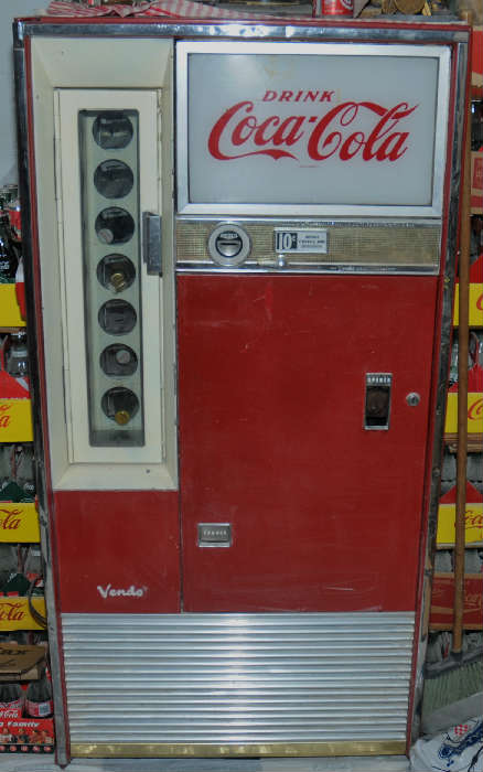 Vintage 60's Vendo 63 H63D Coca Cola coin-op vending machine.