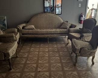Elegant French-Style Parlor Set with Ornate Frames and Floral Upholstery 2