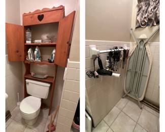 Over The Toilet Cabinet; Irons; Vanity Tray; Soap Dishes; Plungers; Ironing Board; Hair Dryers; Curling Irons