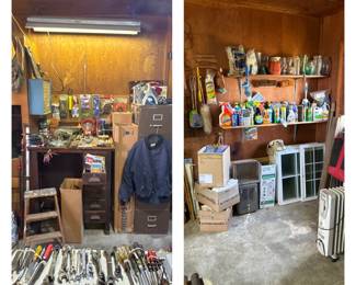 Vintage Drafting Desk; 4 Drawer Filing Cabinet; Step Ladder; Shop light Bulbs; Tape Measures; Cleaners; Bug Spray; Rag Towels; Windows