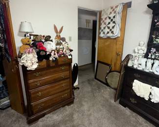 Bassett Chest of Drawers; Boyd’s Stuffed Bears; Wall Mirrors; The Bombay Co. Flip Top Side Table