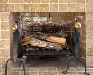 Wrought Iron & Brass Andirons