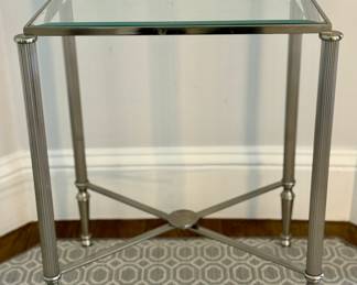 Brushed Nickel Side Table with Stretcher