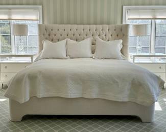 Upholstered Mitchell Gold King Bed & Matouk Linens