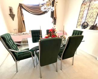 Beautiful Mid Century Dining Room Set - Glass Top Metal Base - 6 Armed Chairs  by Chromcraft 