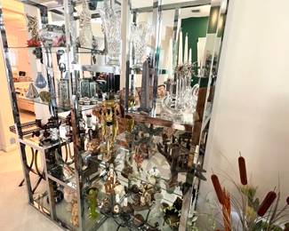 Mid Century Metal & Glass Shelving Unit 