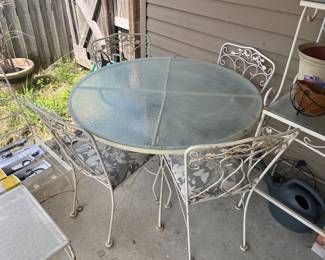 Wrought iron glass top table & chairs