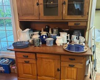 BEAUTIFUL ANTIQUE CABINET, PITCHERS, YELLOWARE