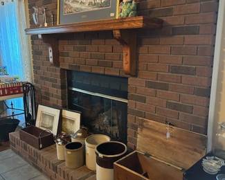 CROCKS, WOOD BOXES