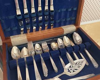 silver plate flatware and case