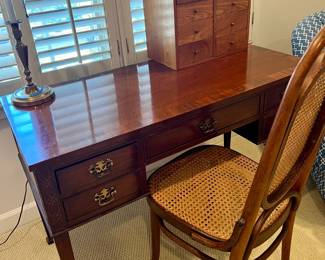 fabulous 46" desk $150 great cane chair $50 brass lamp $35 whatnot needlpoint box $50 