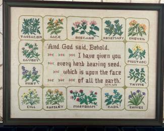 antique needle point "herbs" $50  NOW $25
